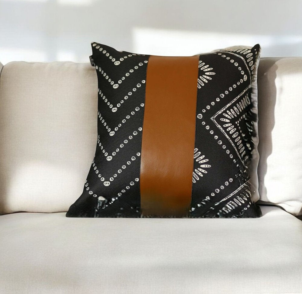 Black Geometric Pattern Leather Throw Pillow