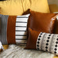 Solid Rustic Brown Faux Leather Throw Pillow