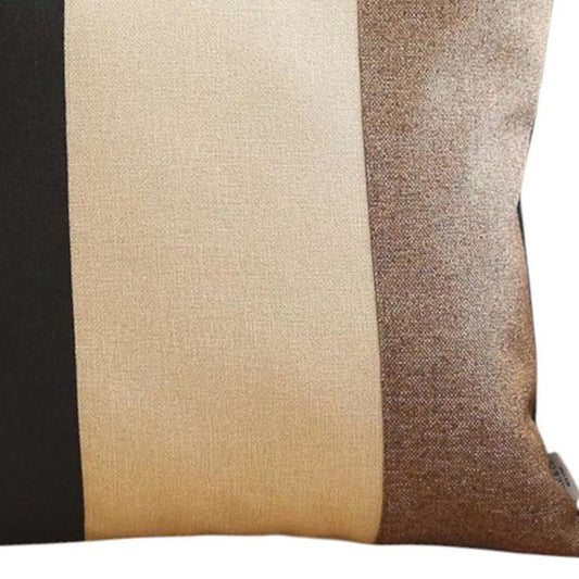 18" Black Ivory And Brown Fabric Throw Pillow