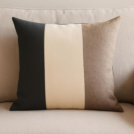 18" Black Ivory And Brown Fabric Throw Pillow