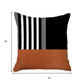 18" Brown Black And Ivory Geometric Faux Leather And Fabric Throw Pillow