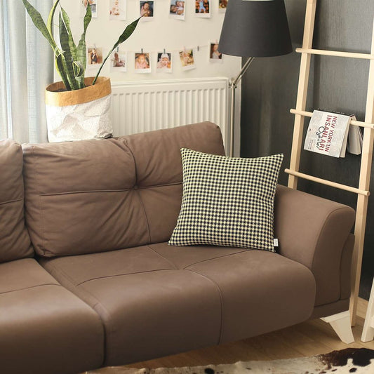 18" Black And Yellow Houndstooth Throw Pillow