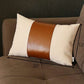 12" X 20" Brown and White Faux Leather Lumbar Throw Pillow