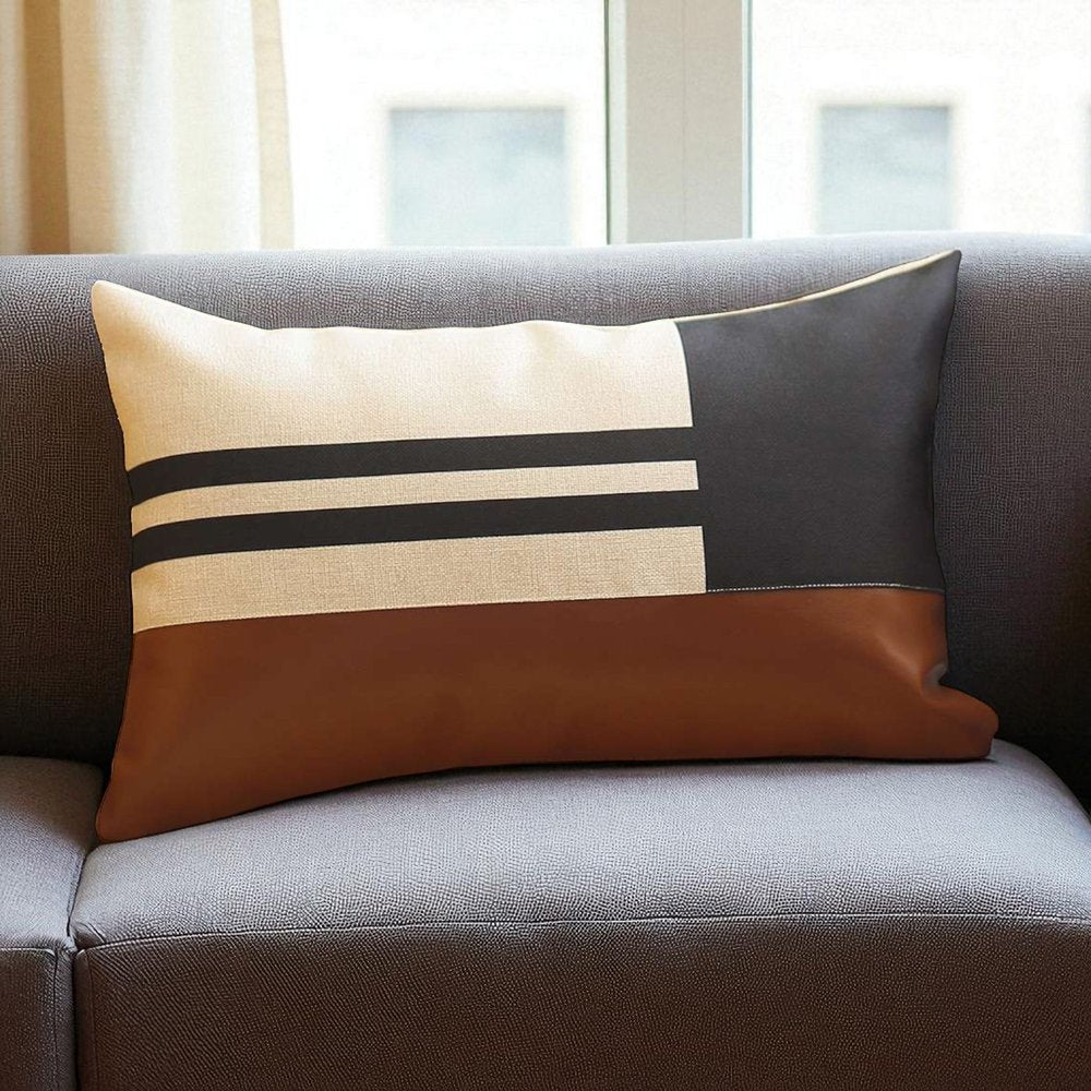 Brown and Black Geometric Lumbar Throw Pillow