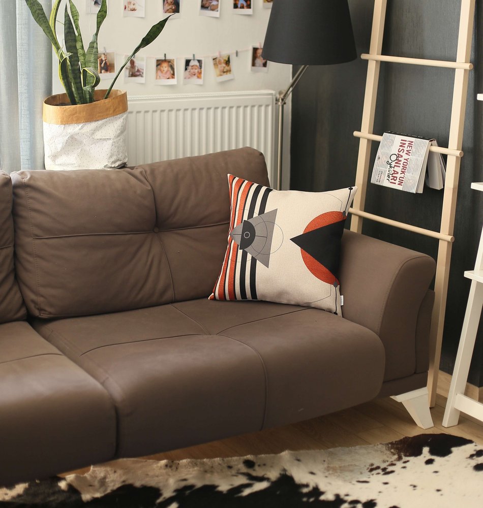 18" Gray Ivory And Orange Abstract Fabric Throw Pillow