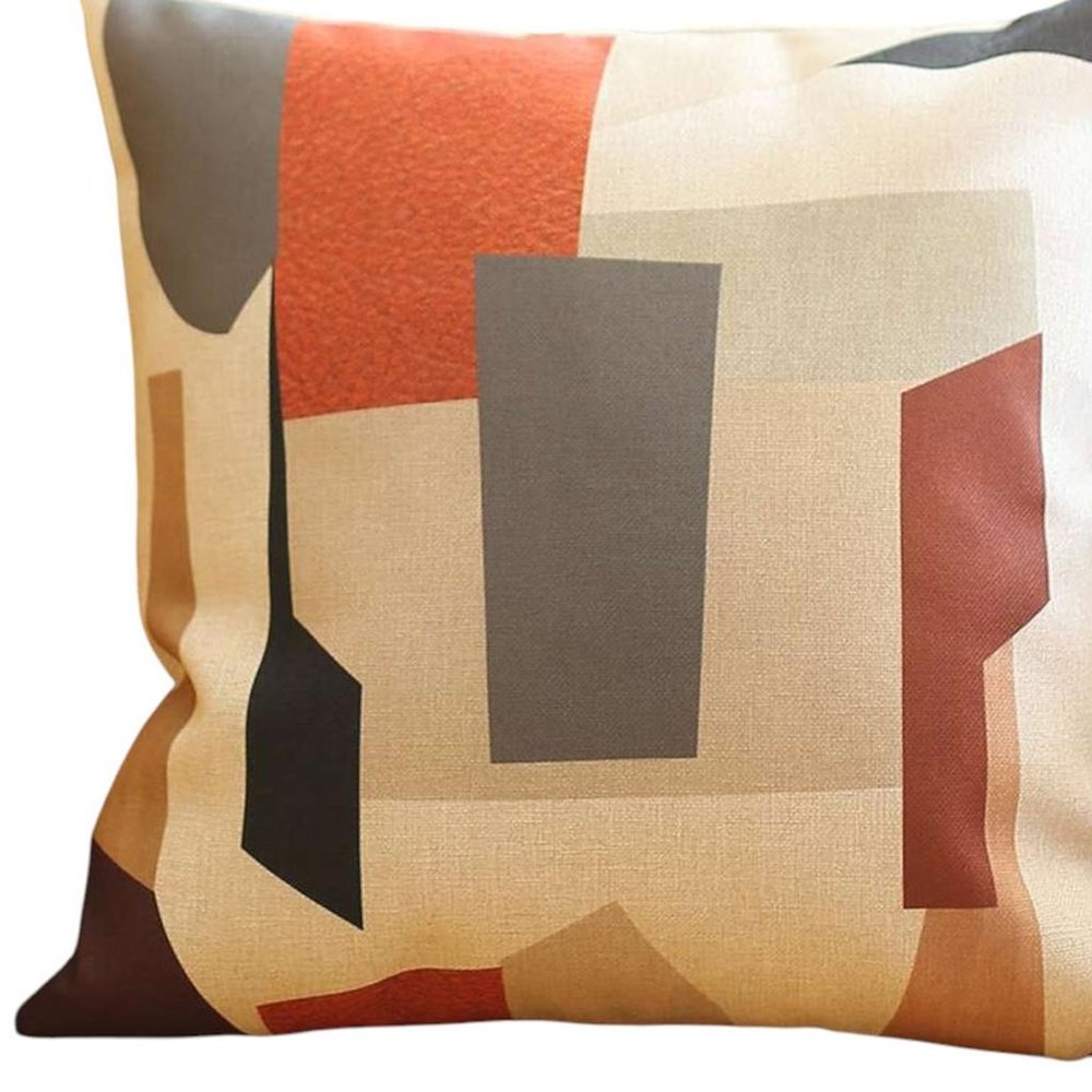 18" Ivory Gray And Orange Abstract Fabric Throw Pillow