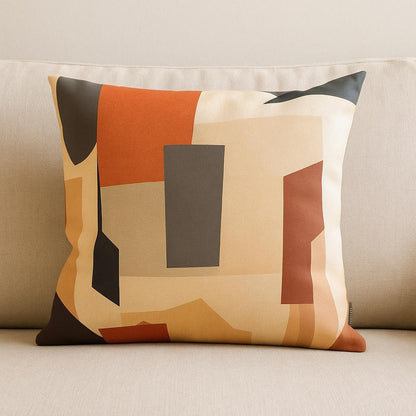 18" Ivory Gray And Orange Abstract Fabric Throw Pillow