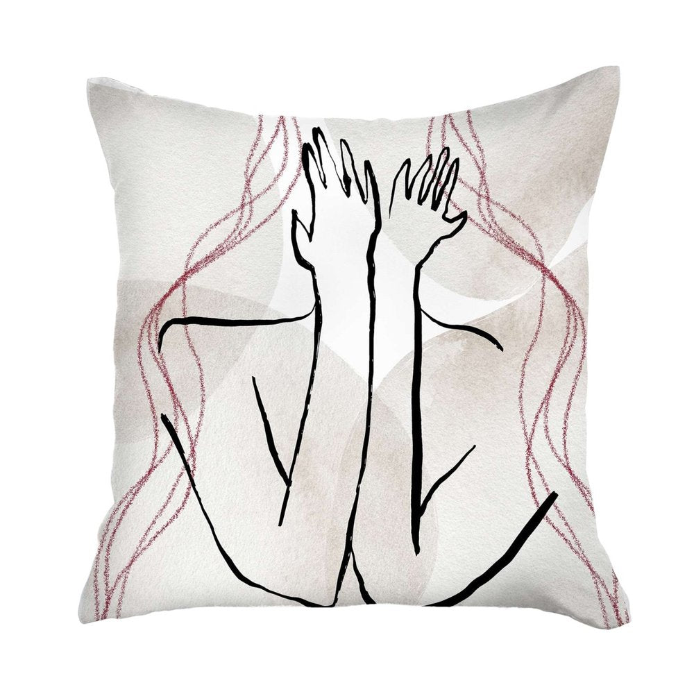 18" White And Black Abstract Hiding Face Fabric Throw Pillow