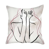 18" White And Black Abstract Hiding Face Fabric Throw Pillow