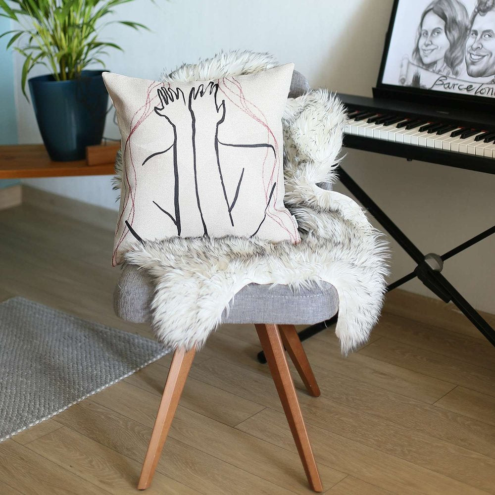 18" White And Black Abstract Hiding Face Fabric Throw Pillow