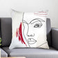 18" Ivory Black And Red Abstract Face Fabric Throw Pillow
