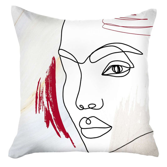 18" Ivory Black And Red Abstract Face Fabric Throw Pillow
