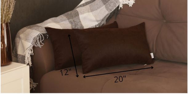 Set of Two 12" X 20" Brown Fabric Lumbar Throw Pillows
