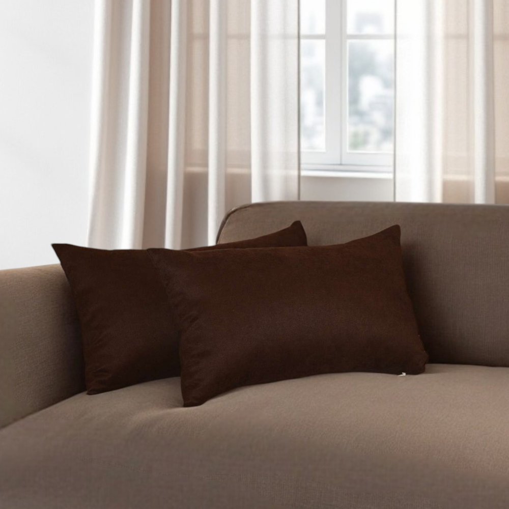 Set of Two 12" X 20" Brown Fabric Lumbar Throw Pillows