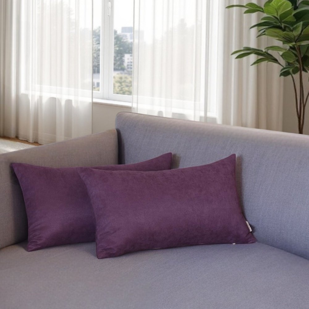 Set of Two 12" X 20" Purple Fabric Lumbar Throw Pillows