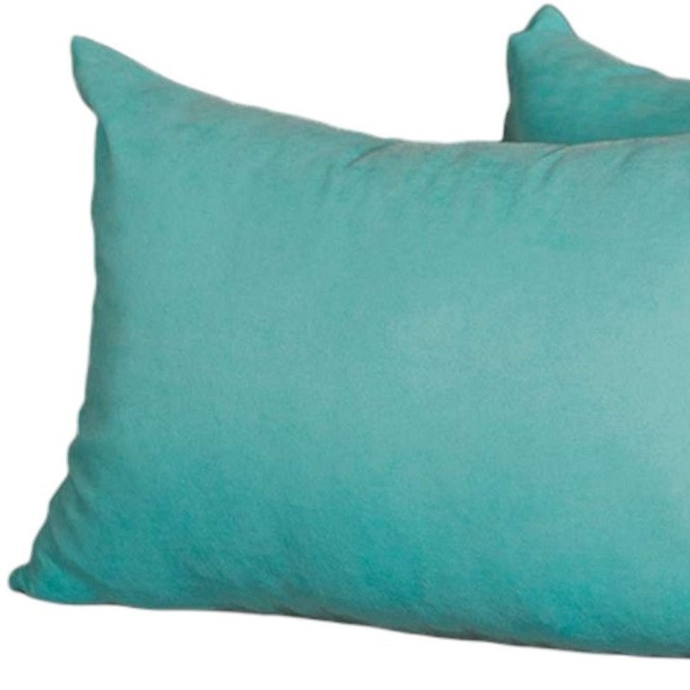 Set of Two 12" X 20" Turquoise Fabric Lumbar Throw Pillows