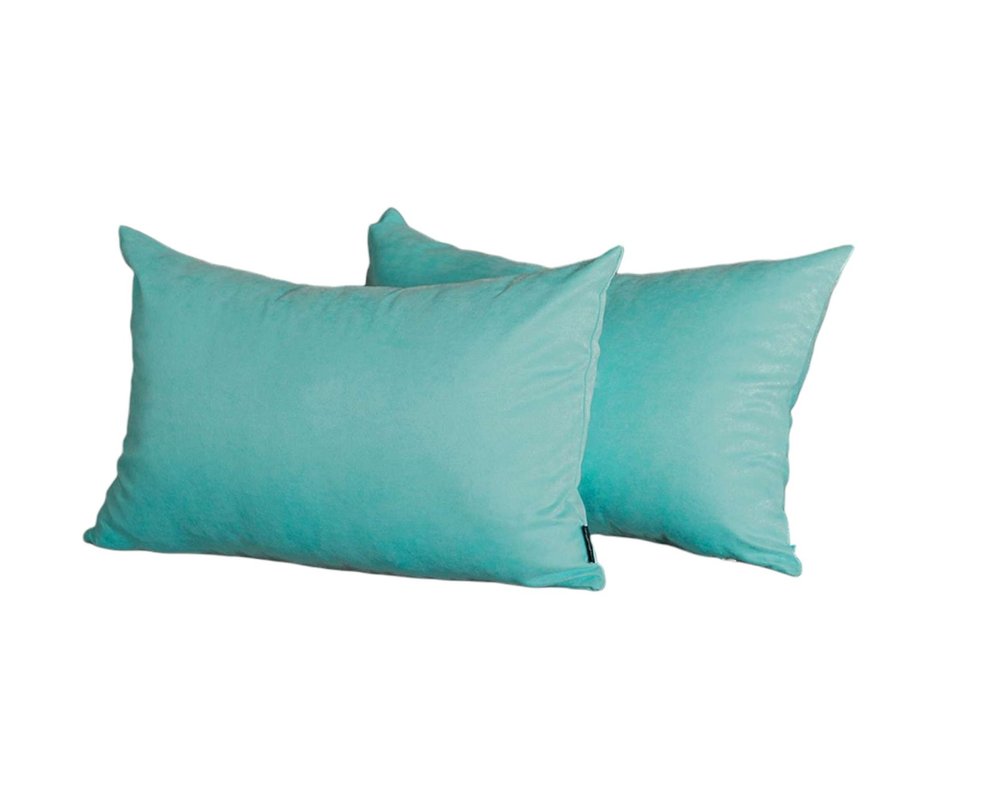 Set of Two 12" X 20" Turquoise Fabric Lumbar Throw Pillows
