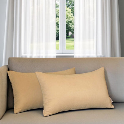 Set of Two 12" X 20" Tan Fabric Lumbar Throw Pillows