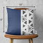 Navy Triangular Motifs Faux Leather Throw Pillow