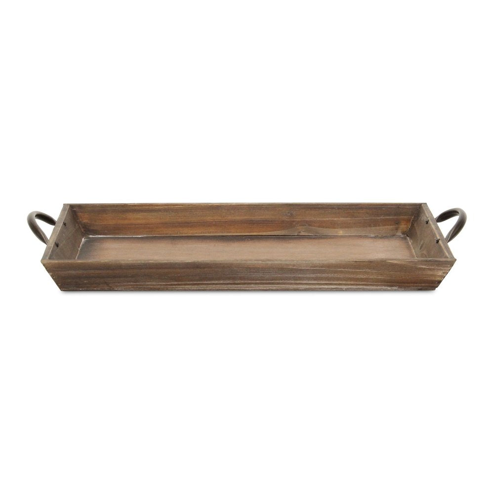 19" Brown Wood Handmade Serving Tray With Handles
