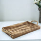 20" Brown Distressed Wood Handmade Serving Tray With Rope Handles
