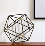 6" Brown and Gold Metal Hand Painted Geometric Orb Tabletop Sculpture