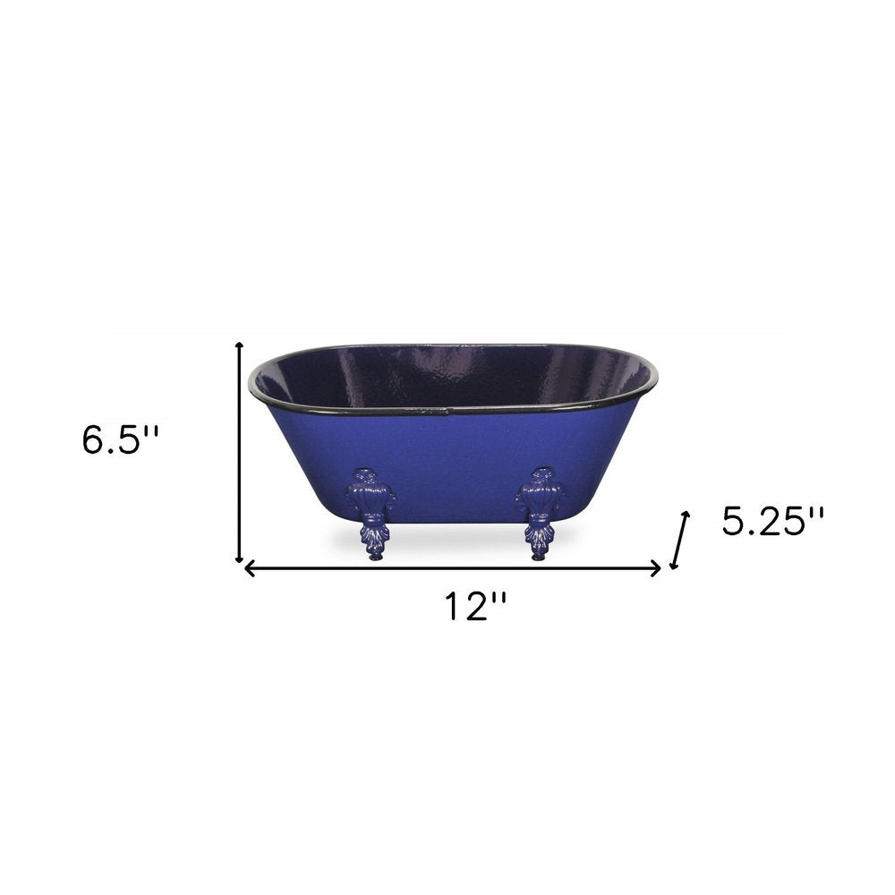 5" Blue Metal Hand Painted Decorative Tub Tabletop Sculpture