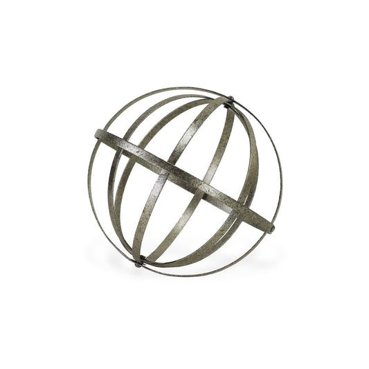 10" Silver Metal Hand Painted Decorative Orb Tabletop Sculpture