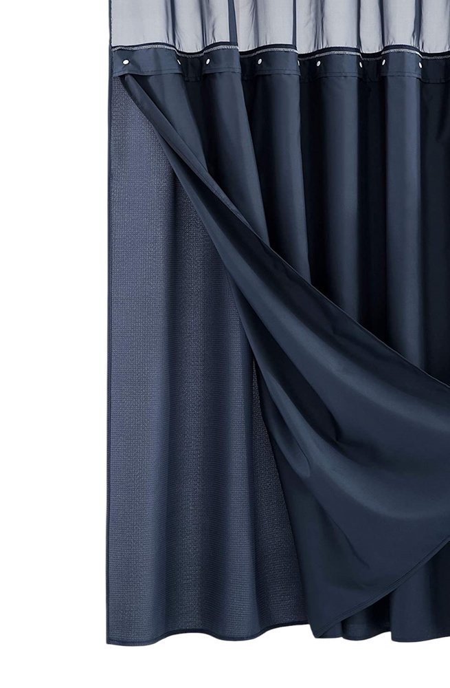 Navy Modern Grid Shower Curtain and Liner Set