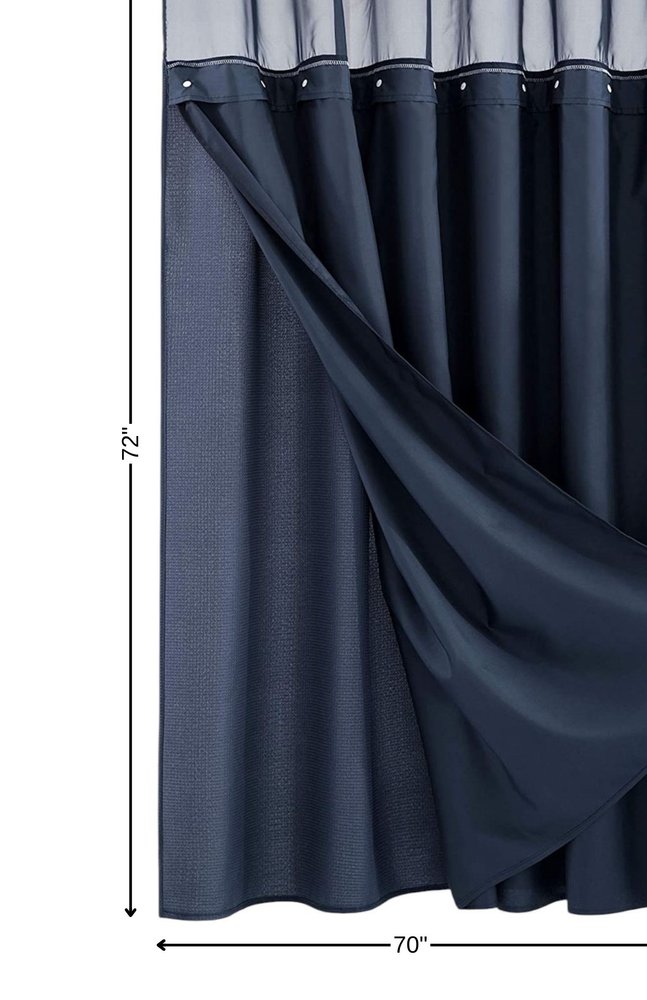 Navy Modern Grid Shower Curtain and Liner Set