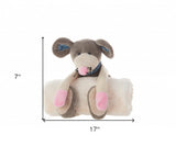 17" X 7" Gray And White Rat Fabric Throw Pillow