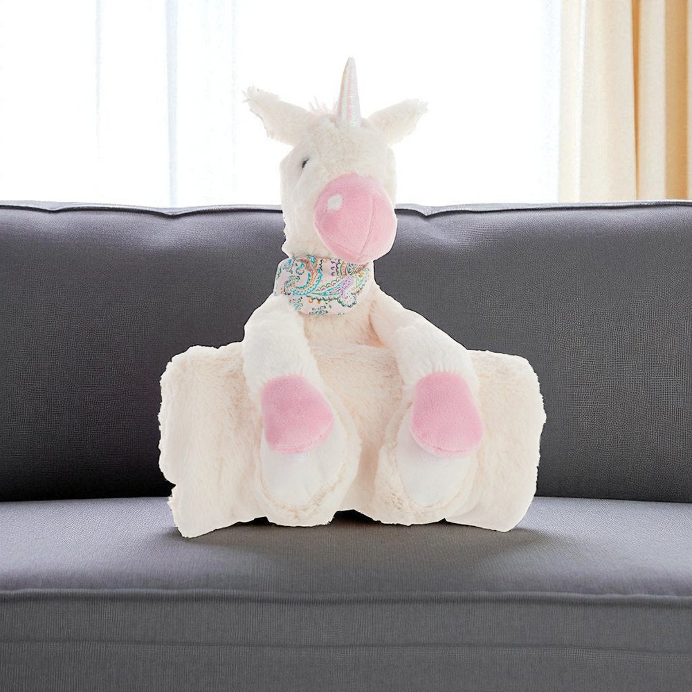 17" X 7" Ivory Unicorn Fabric Throw Pillow with Texture
