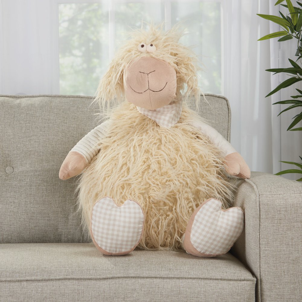 26" X 22" Ivory Lamb Fabric Throw Pillow