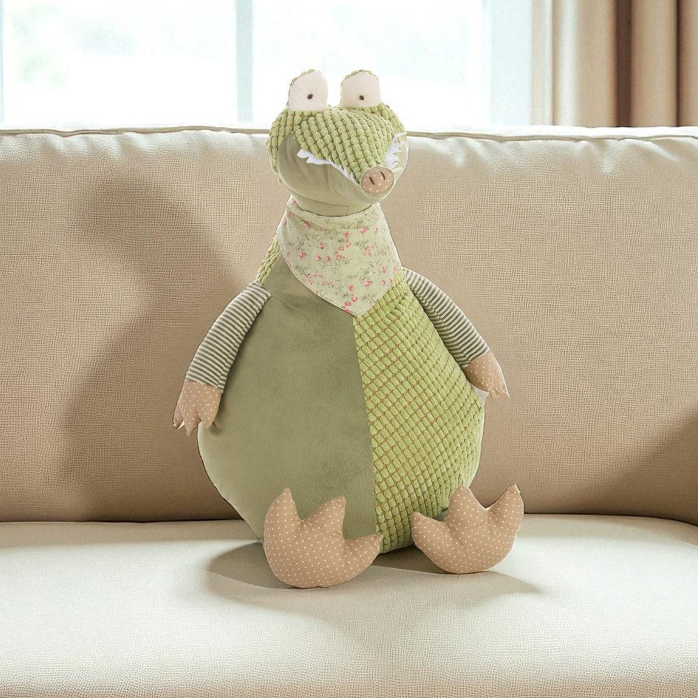 26" X 22" Green Crocodile Fabric Throw Pillow