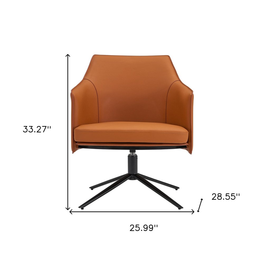 26" Terra Cotta and Black Faux Leather Swivel Lounge Chair