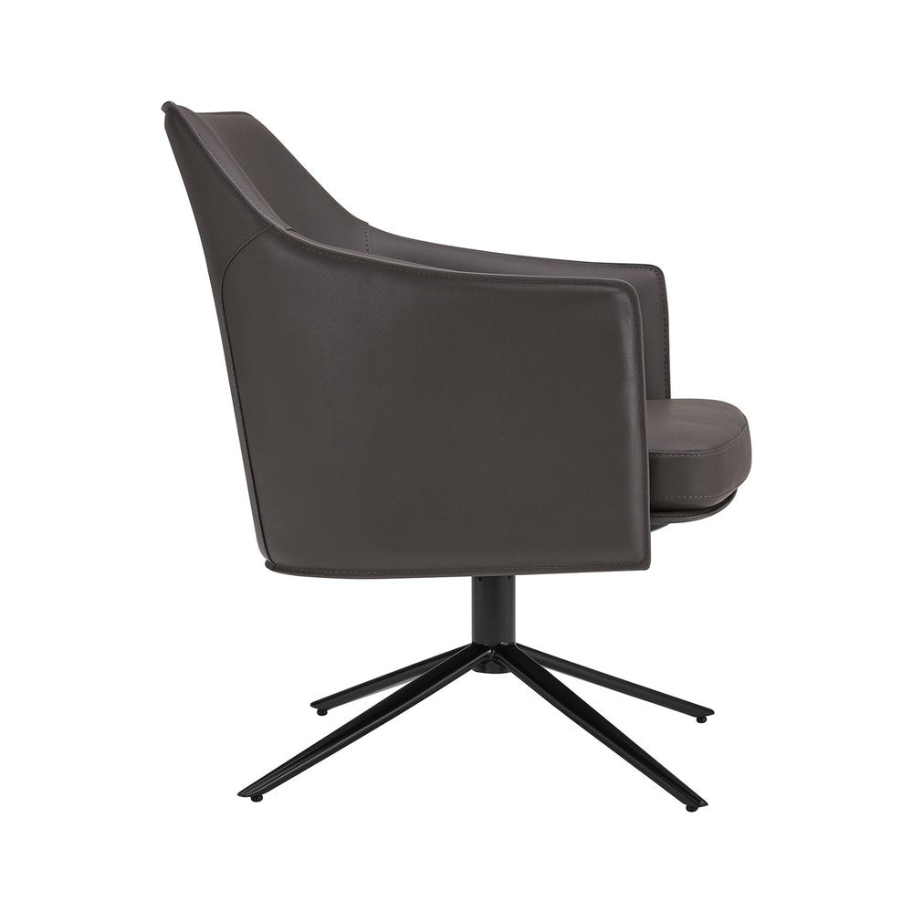 26" Gray and Black Faux Leather Swivel Lounge Chair