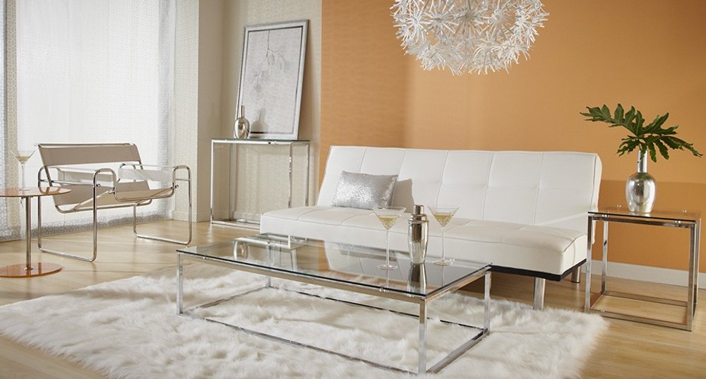 36" Clear and Silver Glass Sled Console Table