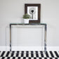 36" Clear and Silver Glass Sled Console Table