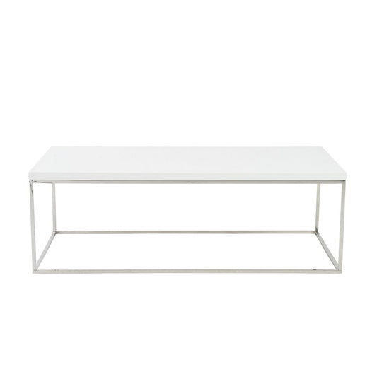 47" White and Silver Wood And Metal Frame Coffee Table
