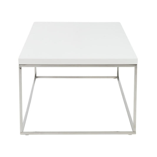 47" White and Silver Wood And Metal Frame Coffee Table