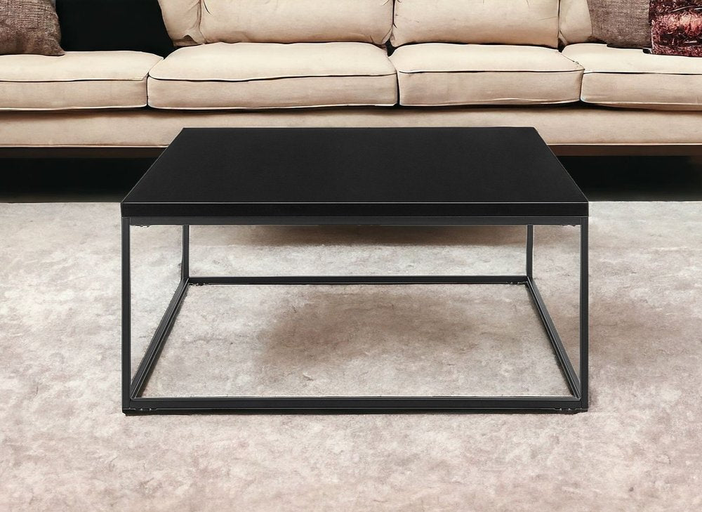 35" Black Wood And Metal Square Frame Coffee Table