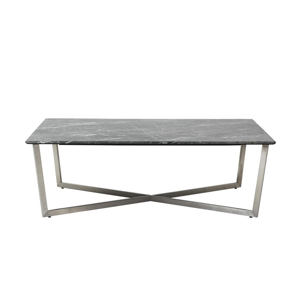 47" Black and Silver Wood And Metal Cross Legs Coffee Table