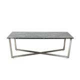 47" Black and Silver Wood And Metal Cross Legs Coffee Table