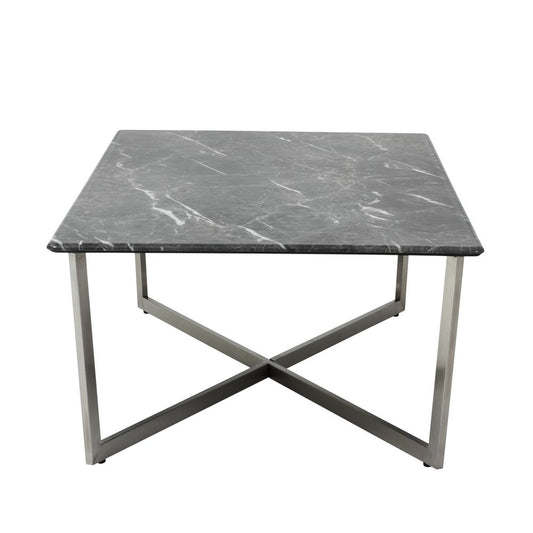 47" Black and Silver Wood And Metal Cross Legs Coffee Table