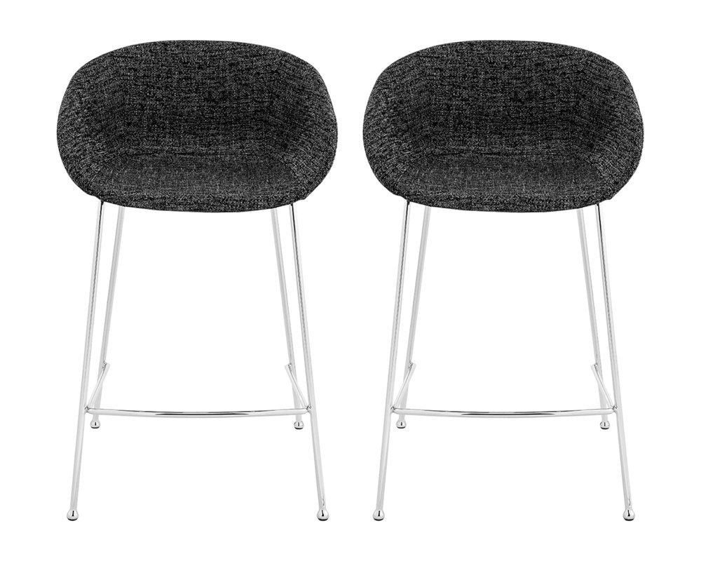 Set of Two 26" Black And Silver Steel Low Back Counter Height Bar Chairs