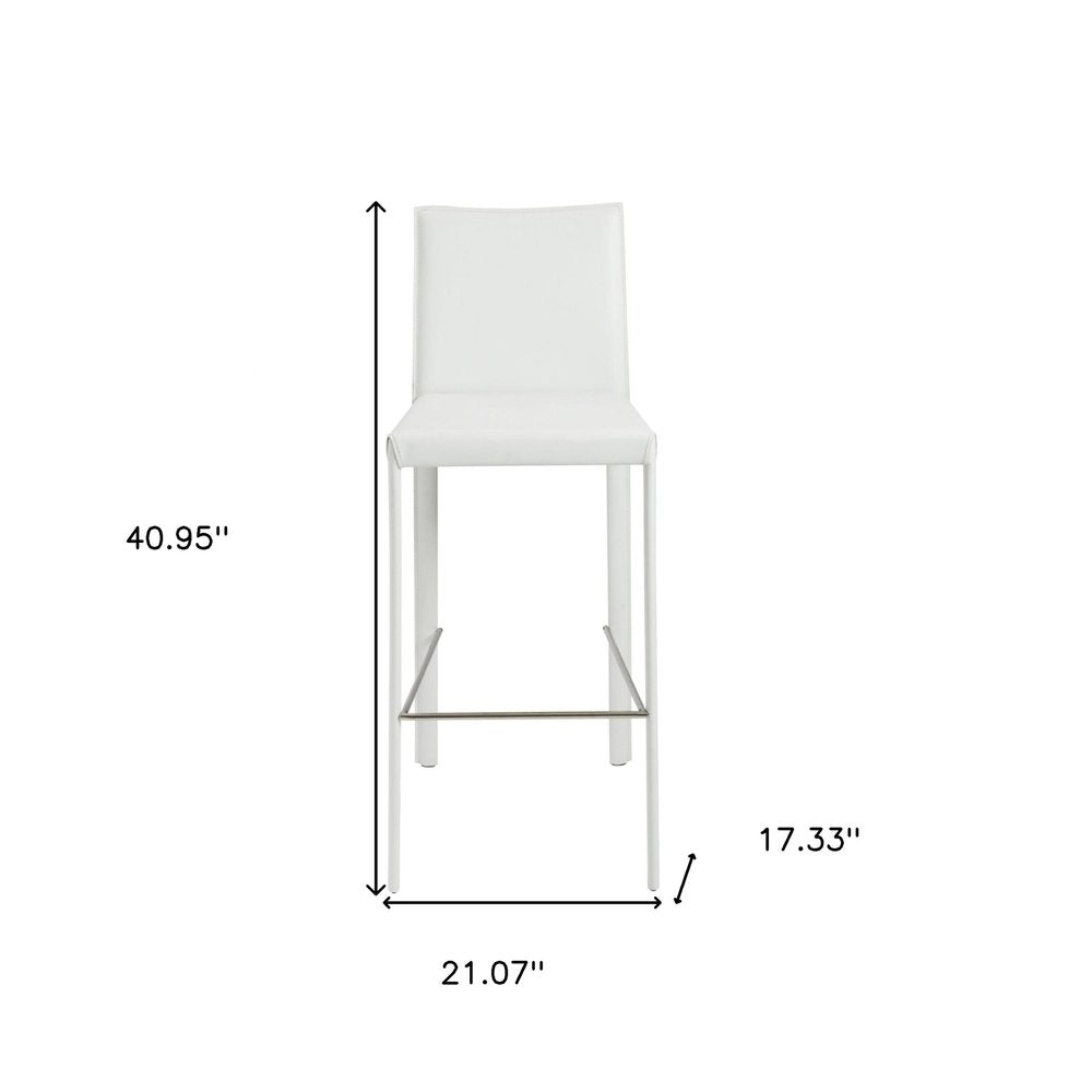 Set of Two 30" White Faux Leather And Steel Low Back Bar Height Bar Chairs