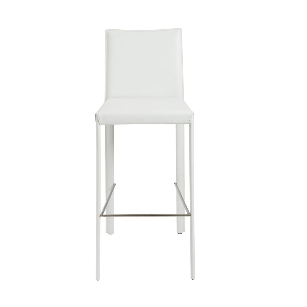 Set of Two 30" White Faux Leather And Steel Low Back Bar Height Bar Chairs