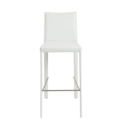 Set of Two 30" White Faux Leather And Steel Low Back Bar Height Bar Chairs