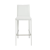 Set of Two 30" White Faux Leather And Steel Low Back Bar Height Bar Chairs