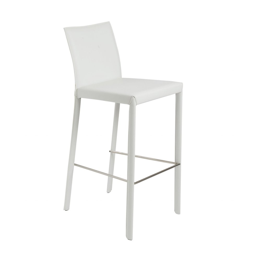 Set of Two 30" White Faux Leather And Steel Low Back Bar Height Bar Chairs